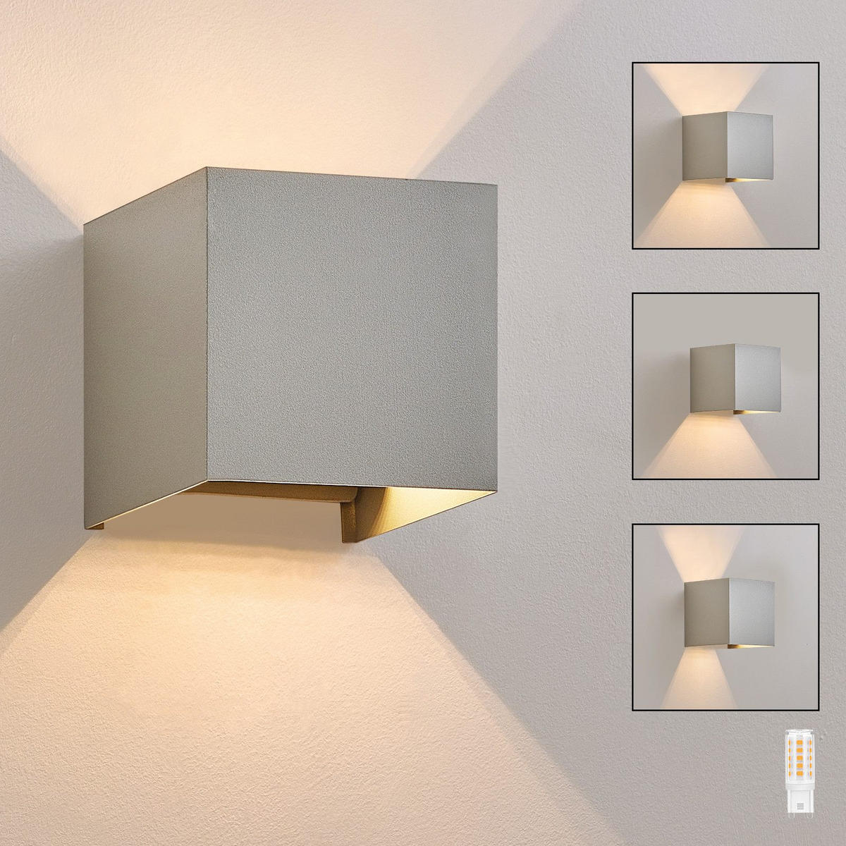 WANDLEUCHTE Inspiration - Grau, Metall (10/10/10cm) - Nettlife
