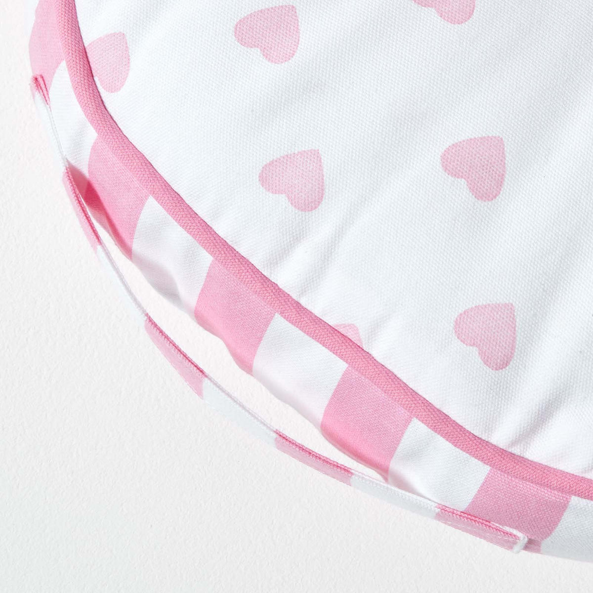 BODENKISSEN rund, Herzen & Streifen – rosa-weiß, Ø 43/7 cm - Weiß, Textil (43/43/7cm) - Homescapes