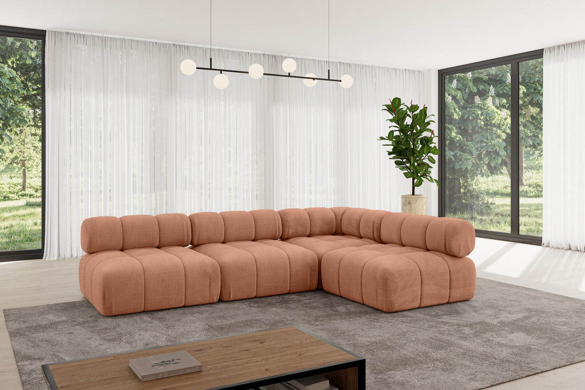 ECKSOFA modulares Sofa Samaro-L2 - 285x190x70 cm Apricot Velours - Koralle, Holzwerkstoff/Textil (285/190cm) - ALTDECOR