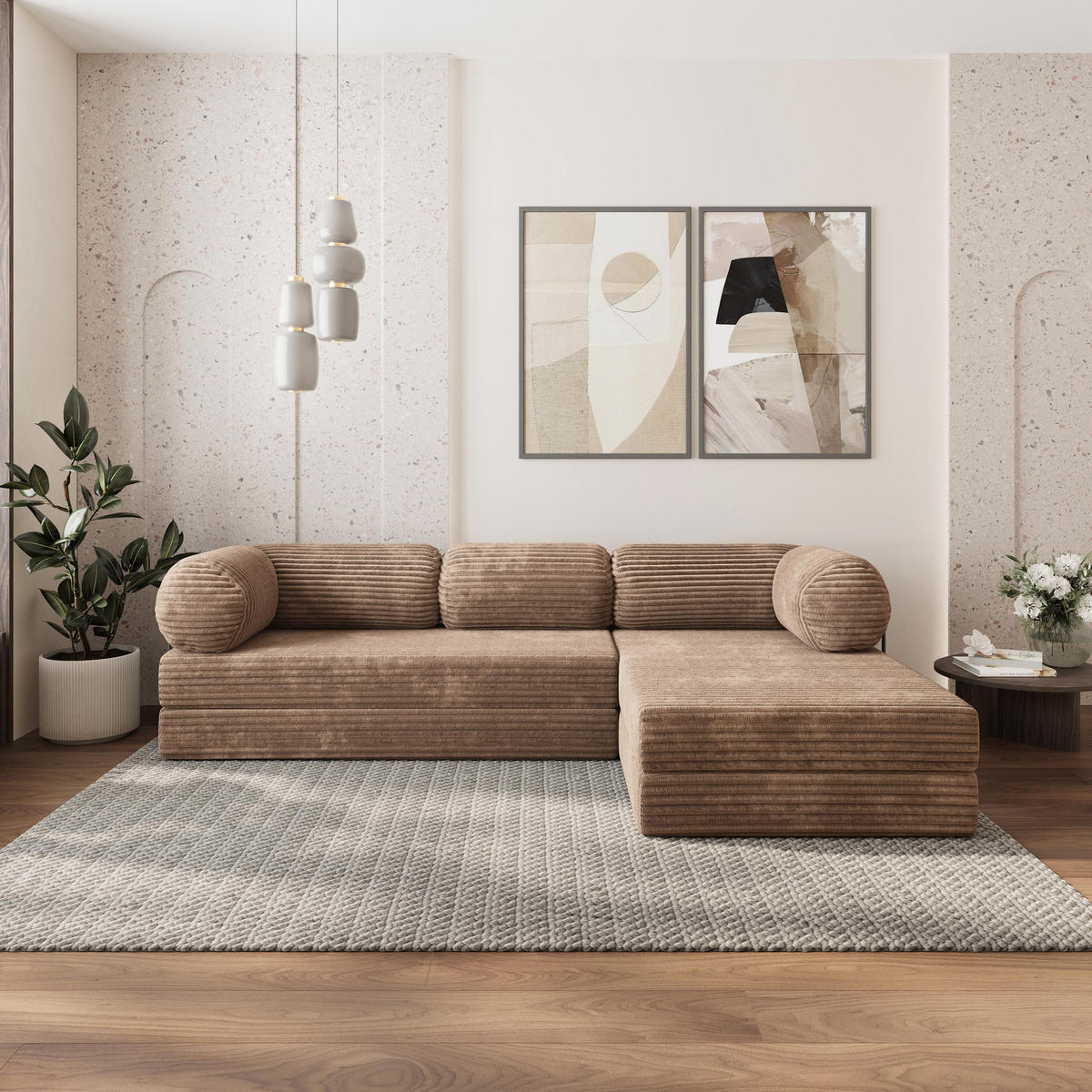 ROHOVÁ SEDAČKA ETERA modulární Boneless pohovka s funkcí spaní, béžová TILIA 17 - béžová, textil (270/160cm) - MASSENO