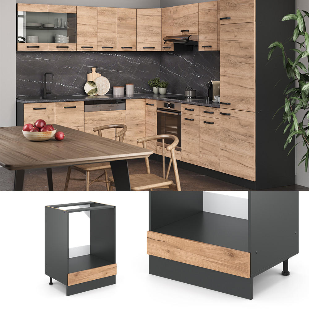 HERDUMBAUSCHRANK R-Line Goldkraft Eiche 60 cm AP Marmor - Honigeiche/Anthrazit, Holzwerkstoff (60/81.6/60cm) - Vicco