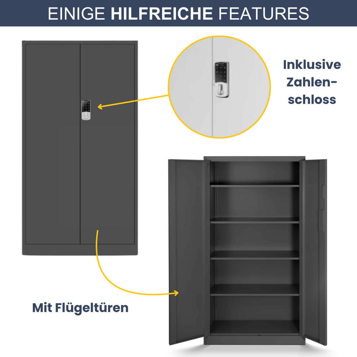 METALLSCHRANK abschließbar ODIS mit Zahlenschloss 185x90x40cm Anthrazit - Anthrazit, Metall (90/185/40cm) - DELUKE
