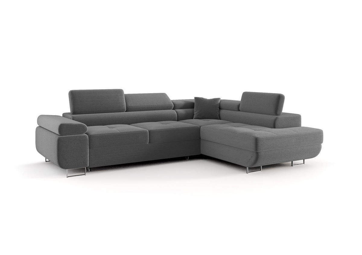 ECKSOFA EMILY mit Schlaffunktion Poso 60 Rechts - Grau, Textil (275/200cm) - Bedante