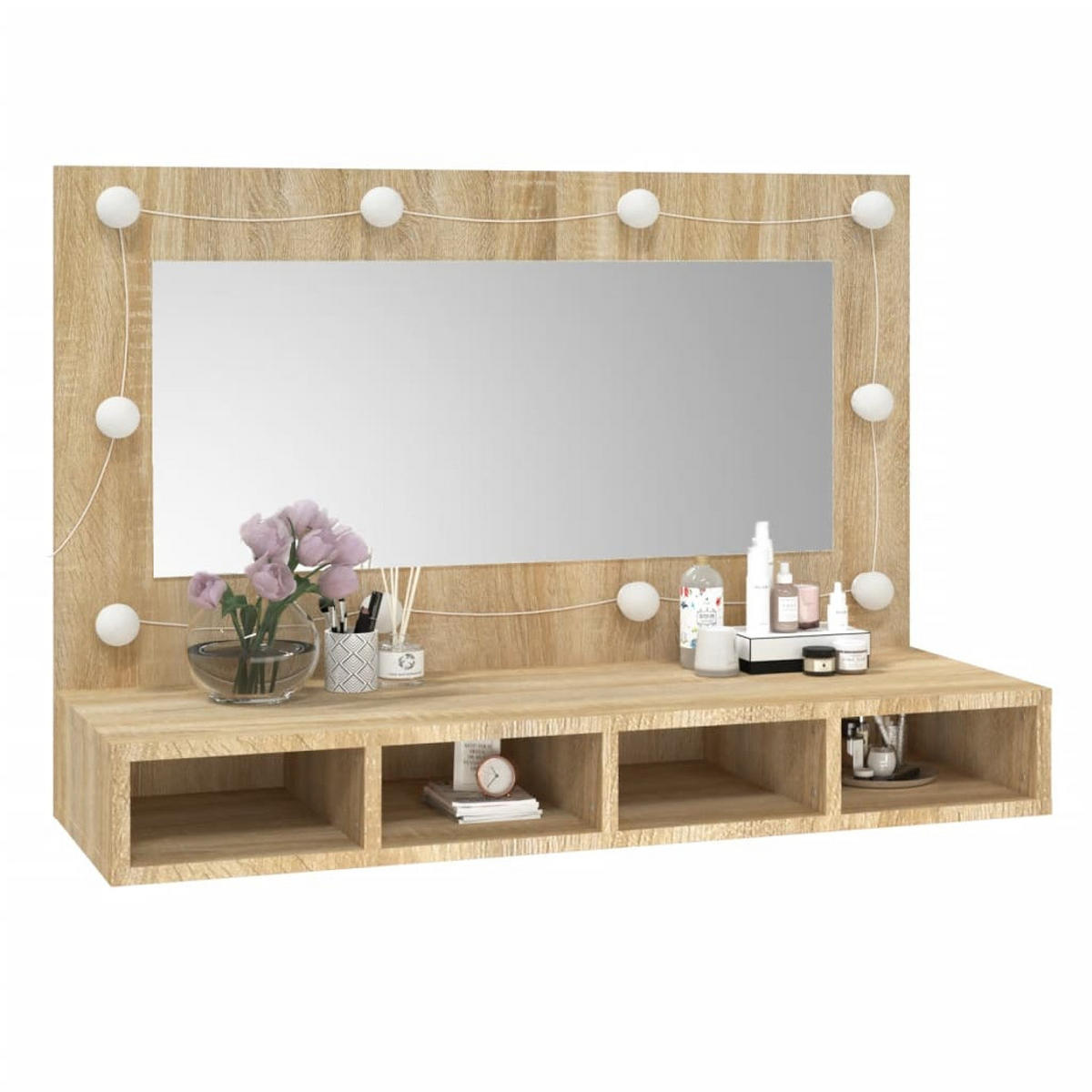 WANDSPIEGEL MIT LED SONOMA-EICHE 90X31,5X62 CM - Sonoma Eiche, Holz (90/62/31.5cm) - vidaXL