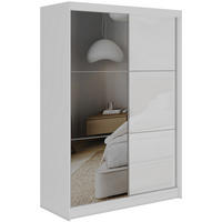 SCHWEBETÜRENSCHRANK mit Spiegel - WALENCJA - 150 - Weiß lacobel - Alufarben/Weiß, Holzwerkstoff/Metall (150/216/61cm) - MKS
