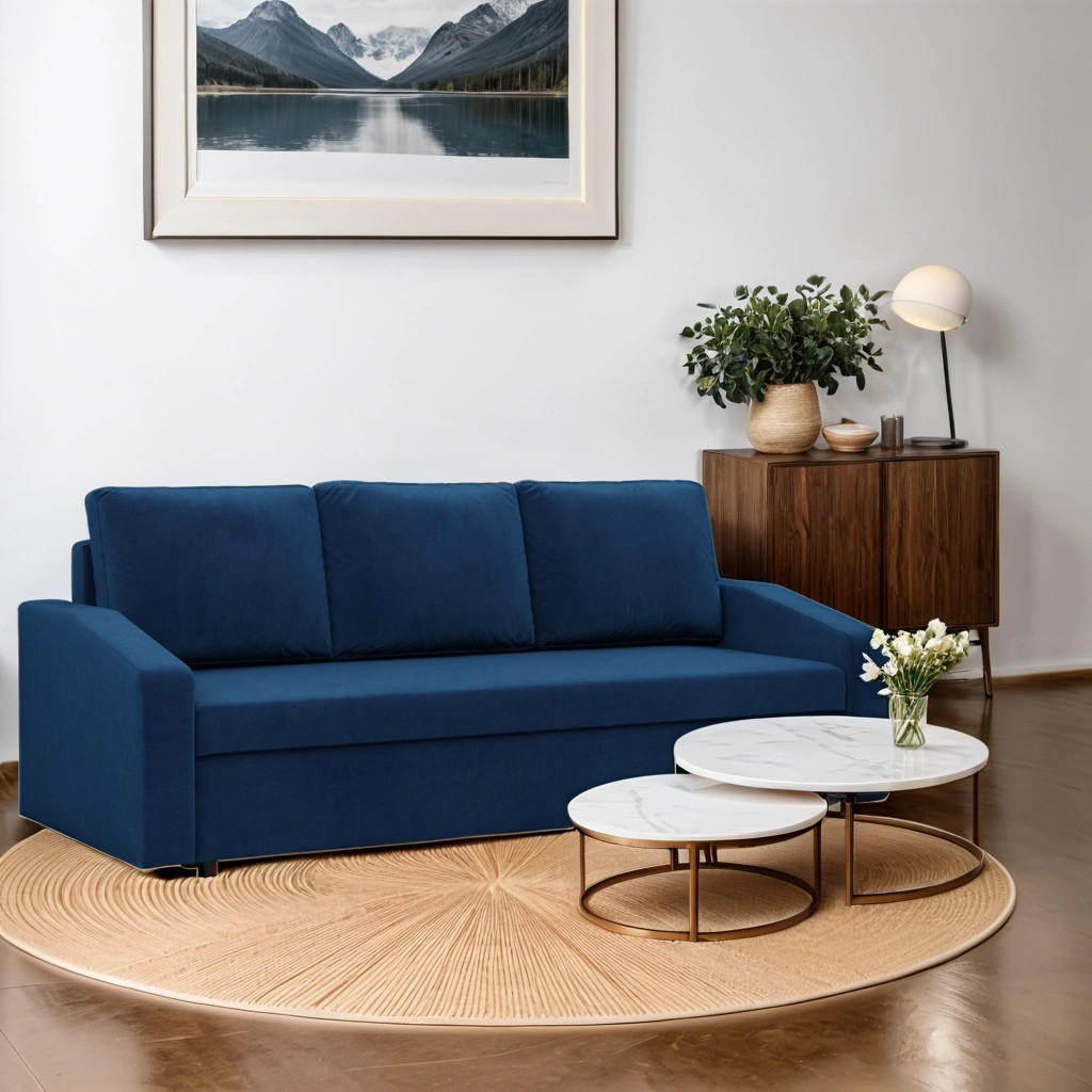 Thumbnail - Simkam Furniture Sofa, Dunkelblau, Textil, L-Form, 220x92x92 cm, Wohnzimmer, Sofas & Couches, Schlafsofas