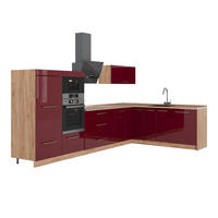 KUHINJA U OBLIKU SLOVA L Fame-Line, Bordo visokog sjaja/Hrast zlatnog tona, 347 x 207 cm, RP Hrast - hrast medunac/bordo, drvni materijal (347/153.6/60cm) - Vicco