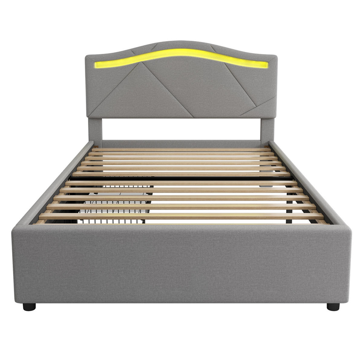 POLSTERBETT 90/200 cm DE-03246, mit LED, 2 Schubladen und verstellbarem Kopfteil, in Grau - Grau, Holzwerkstoff (90/200cm) - ComfortXL