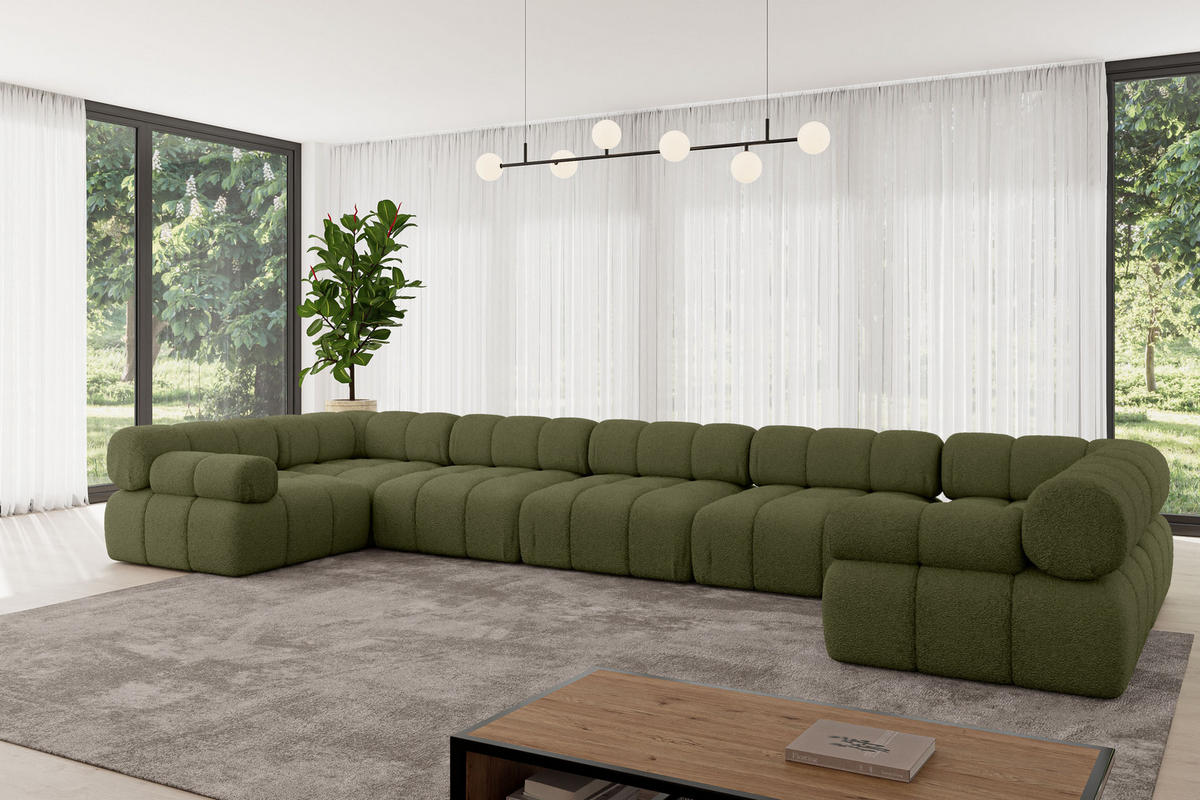 WOHNLANDSCHAFT modulares Sofa Birno-U3 - 475x190x70 cm Grün Bouclé - Grün, Holzwerkstoff/Textil (475/70/190cm) - ALTDECOR