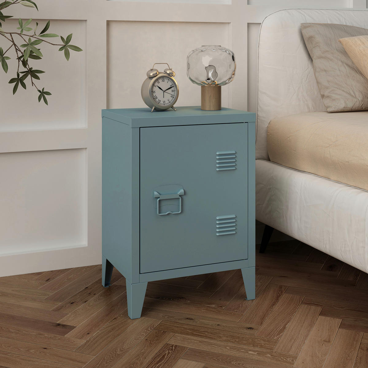 NACHTSCHRANK Inari - Blau, Metall (40/57/30cm) - [en.casa]