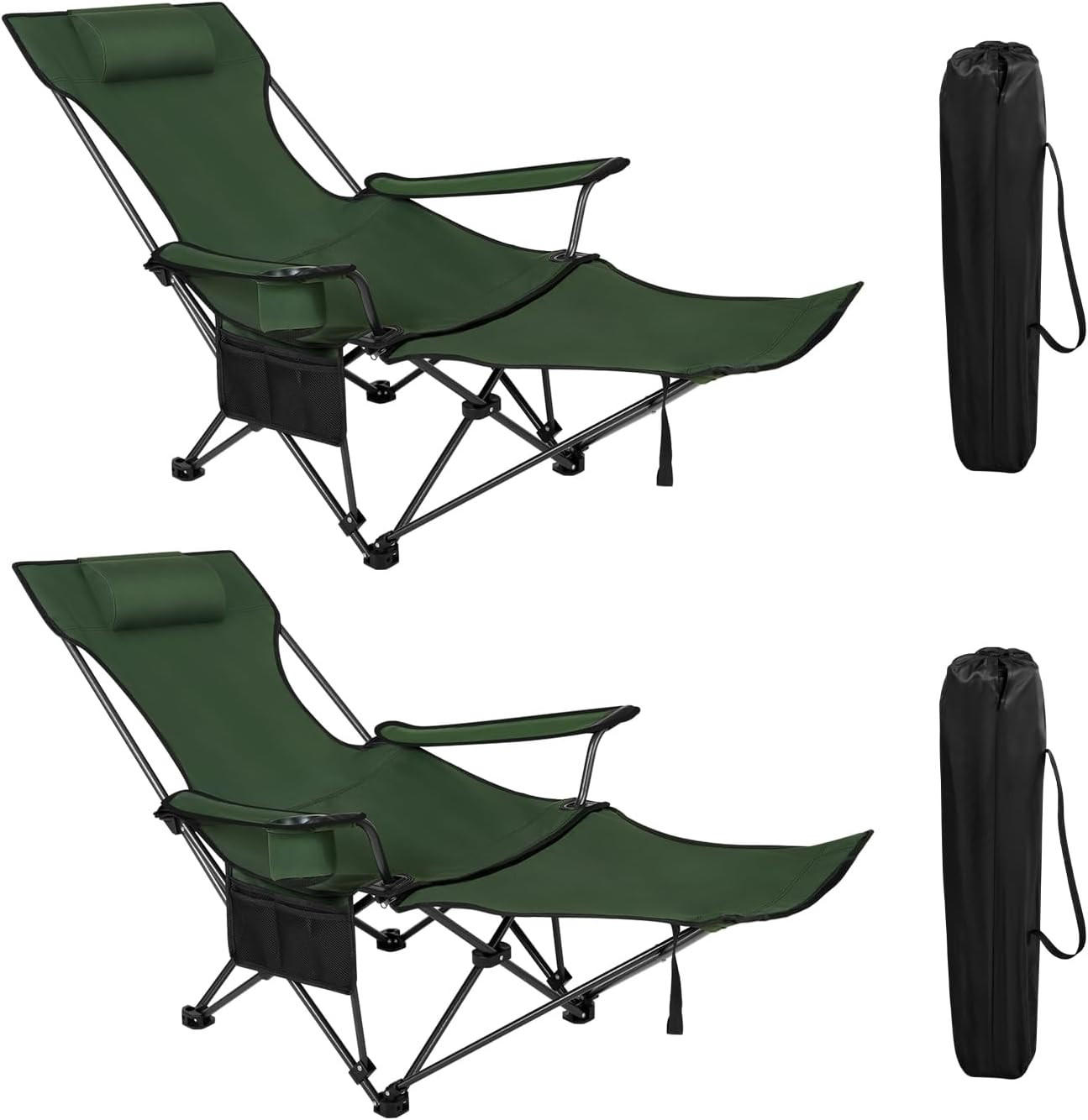 CAMPINGSTUHL Faltbar 2er Set mit Fußablage Grün - Grün, Textil (84/88.5/160cm) - Woltu