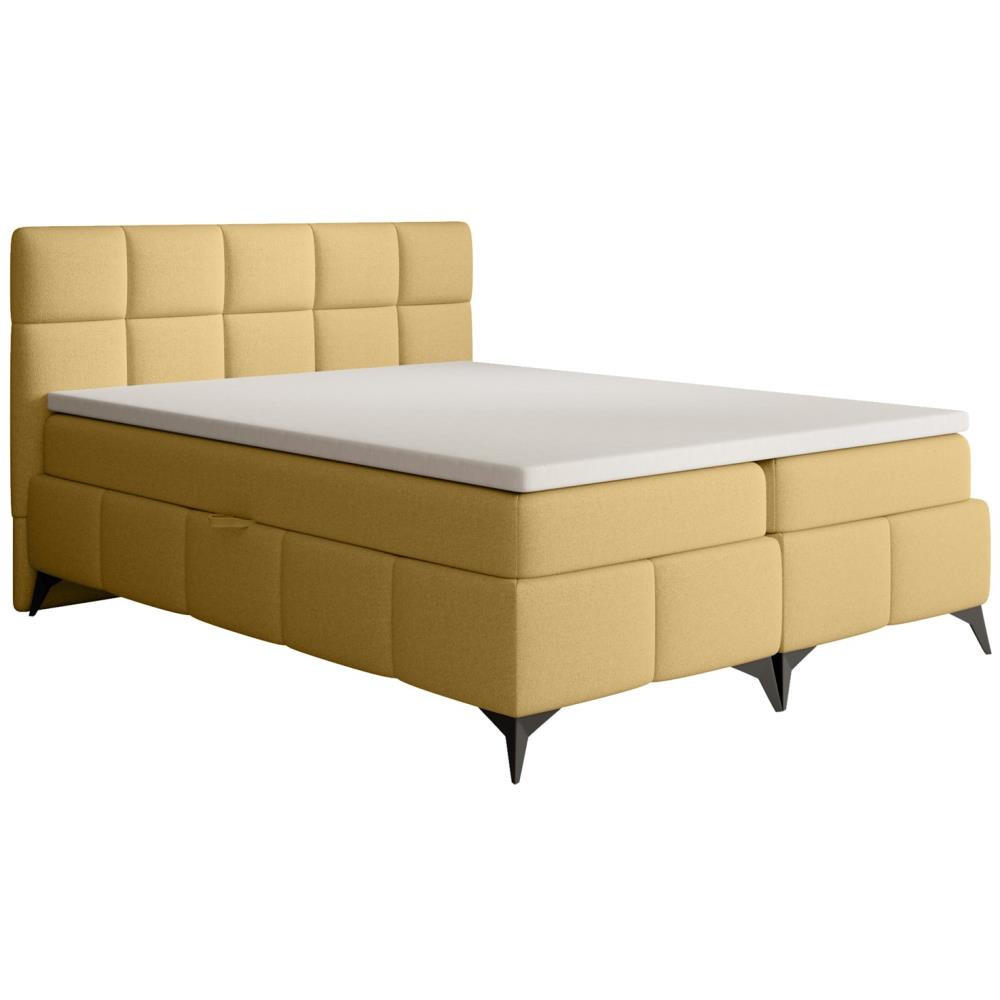 BOXBETT Solido mit Bettkasten 160x200 cm gelb - Gelb/Schwarz, Textil/Metall (160/200cm) - Beautysofa