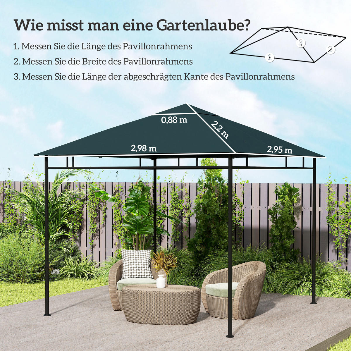 PAVILLONDACH, Sonnenschutz, Dunkelgrau - Dunkelgrün, Kunststoff (298/1/298cm) - Outsunny