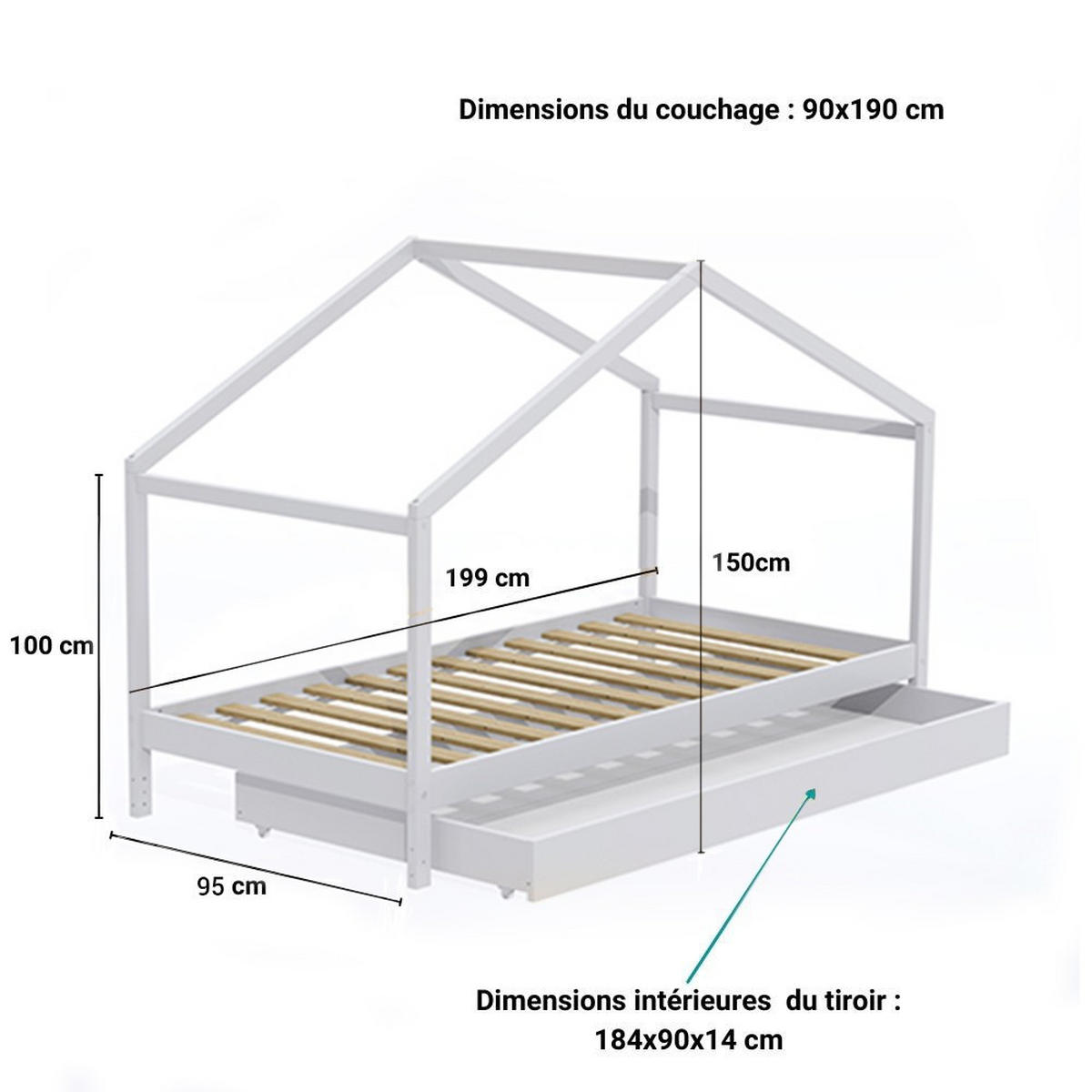 HAUSBETT KOALA MIT SCHUBLADE/ Kinderbett 90x190 - Weiß - Weiß, Holz (90/190cm) - Weber Industries