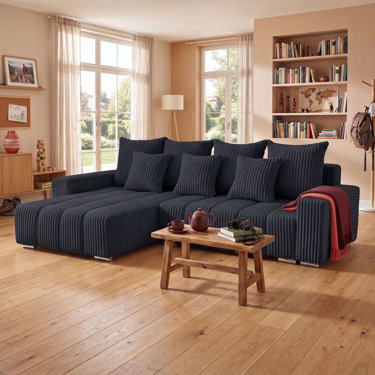 ECKSOFA PIANO L Links mit Schlaffunktion 137x234 Cord Schwarz - Silberfarben/Schwarz, Holz/Textil (278/178cm) - Muffo