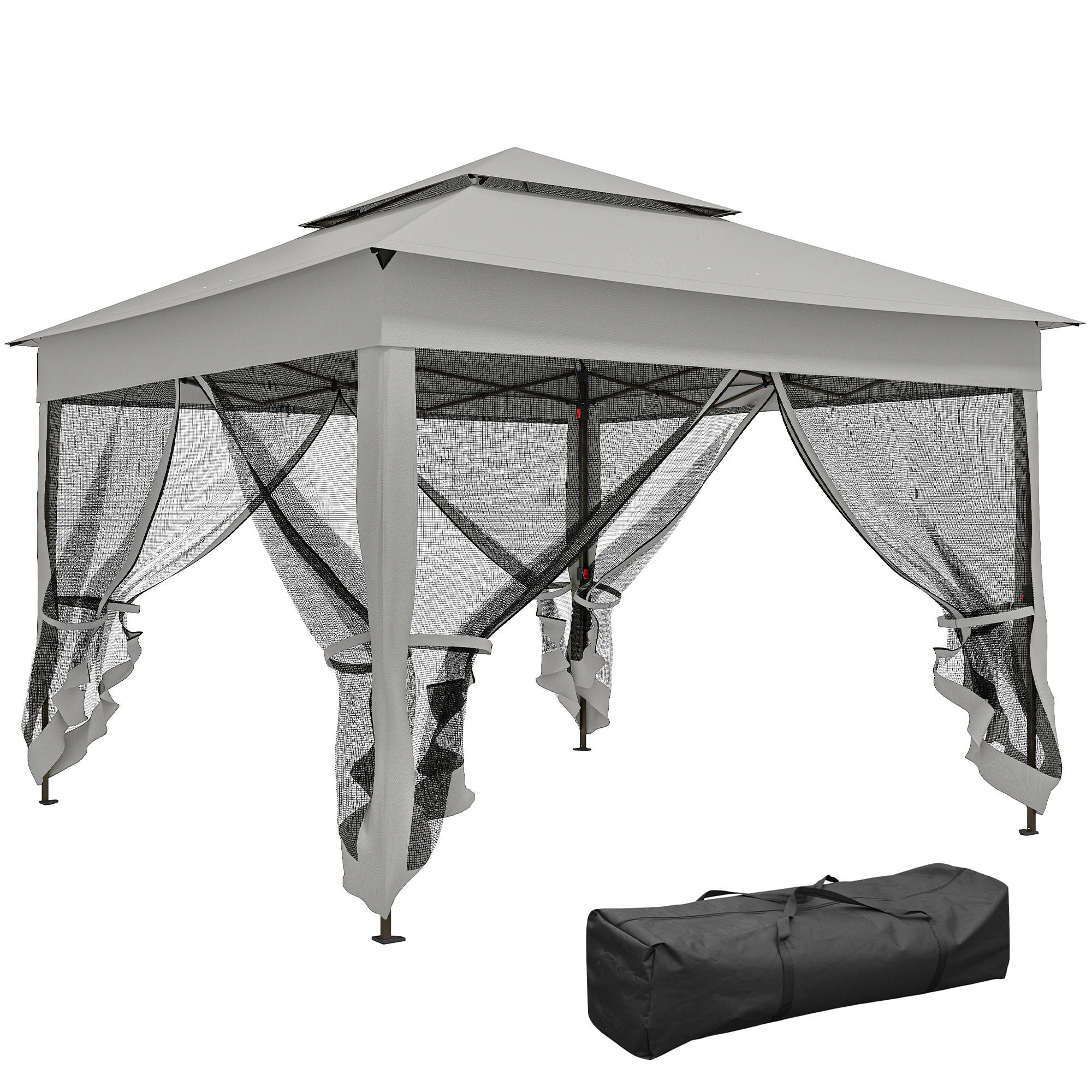 PAVILLON DE-14067 3/3 m, Doppeldach, 4 Moskitonetze - Grau, Metall (325/270/325cm) - ComfortXL