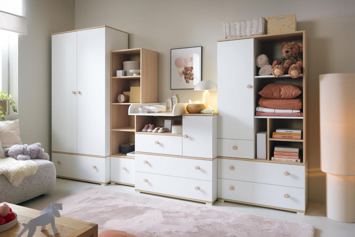 KINDERHOCHKOMMODE OKTAVIA 03 in Weiß Matt / Eiche - Eichefarben/Weiß, Holzwerkstoff (80/165/40cm) - Deine Möbel 24