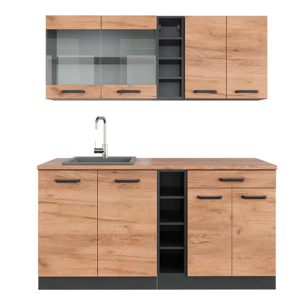SINGLEKÜCHE R-Line Goldkraft Eiche/Anthrazit 160 cm, AP Eiche - Honigeiche/Anthrazit, Holzwerkstoff (160/81.6/60cm) - Vicco