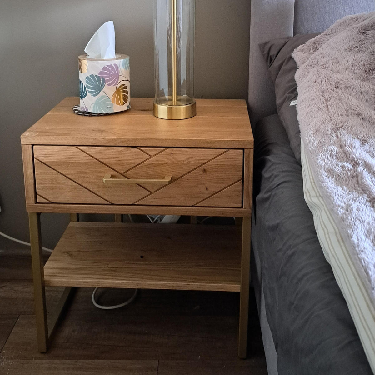 NACHTTISCH aus Holz auf Metallbeinen CARIN - Eichefarben, Holz (50/55/35cm) - Rawood Furniture