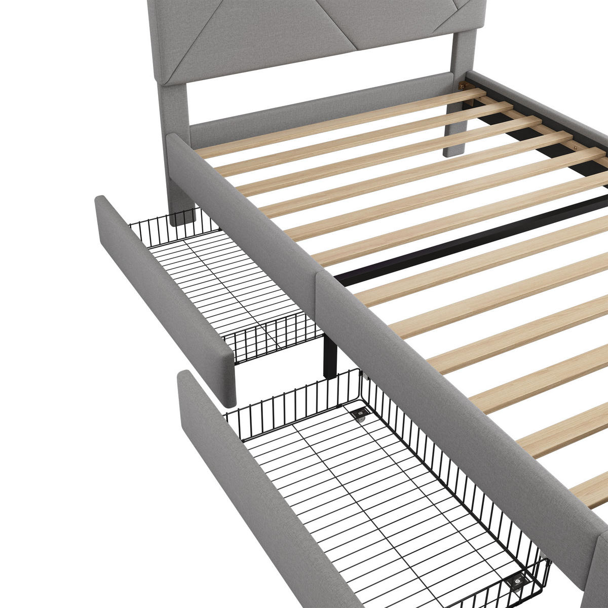 POLSTERBETT 90x200cm Grau Leinen Fernbedienung 2 Schubladen Kopfteil - Grau, Holz (90/200cm) - FLIEKS