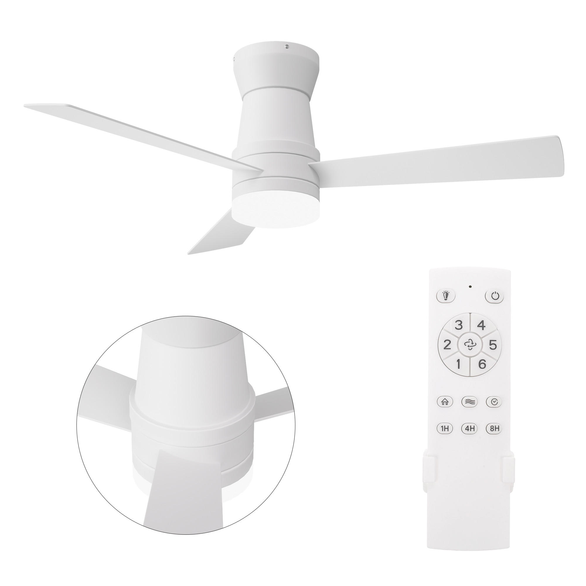 DECKENVENTILATOR mit LED-Licht, 132 cm, Weiß, 6 Stufen & Timer - Weiß, Metall (132/132/30cm) - EuroLiving