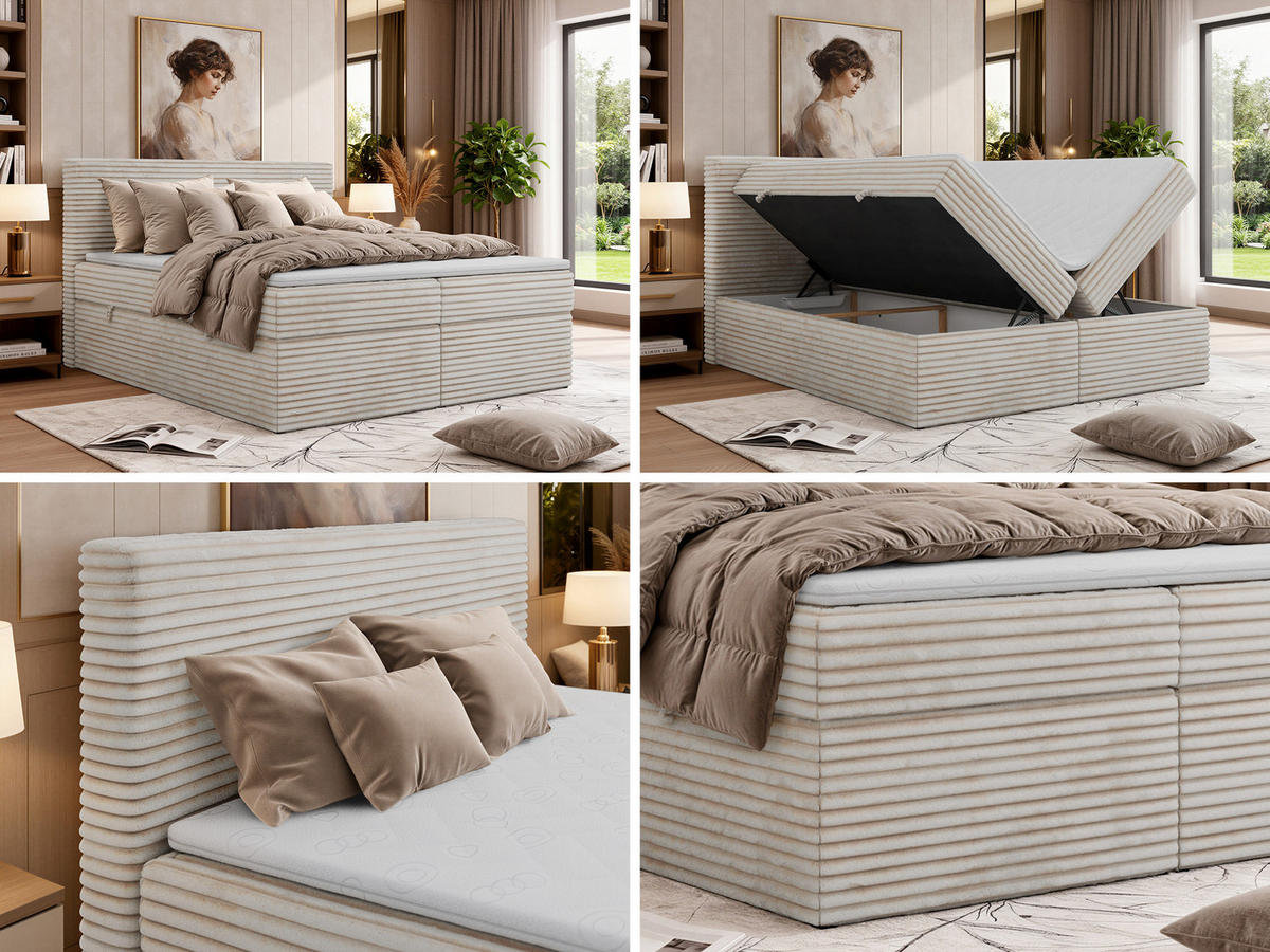 BOXBETT TILION 200/200 - Beige Cord - Topper T25 - H4 - Beige, Textil (200/200cm) - MKS