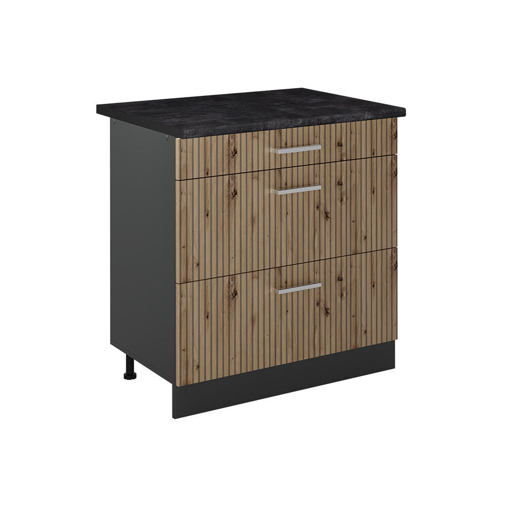 SPODNÍ SKŘÍŇKA KUCHYŇSKÉ LINKY R-Line, Řemeslný dub/Antracit, 80 cm se 3 zásuvkami pracovná doska antracitová - antracitová/dub artisan, kompozitní dřevo (80/81.6/60cm) - Vicco