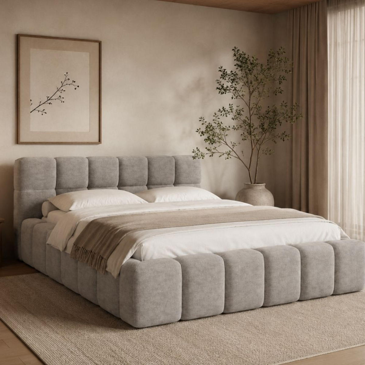 POLSTERBETT NUBO Premium 160x200 cm mit Bettkasten – PERFECT HARMONY 04 - Beige, Holz (160/200cm) - Dekori_Interiors