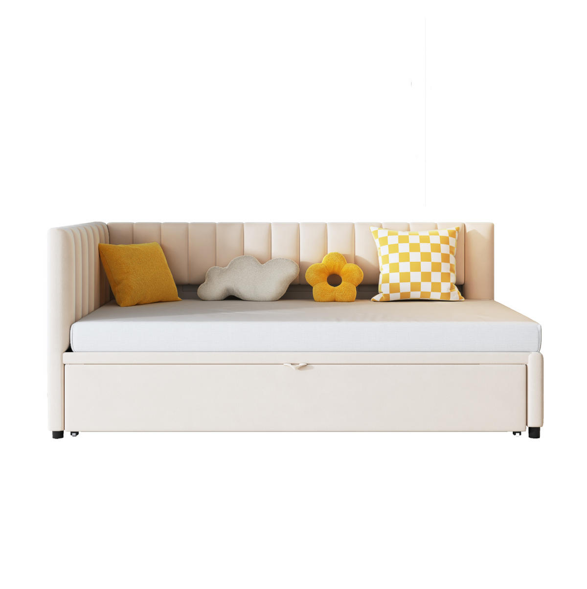 POLSTERBETT 90/180 cm Beige mit Ausziehbett und Samtbezug - Beige, Textil (90/180cm) - OKWISH