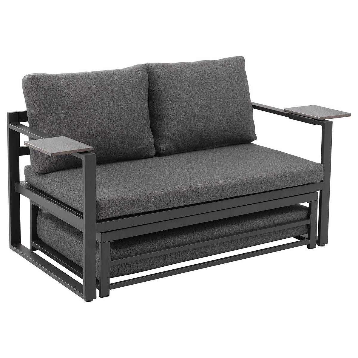 LOUNGESOFA - 2-teilig - Stahl / Webstoff - Grau, Kunststoff/Textil (155/65/74cm) - home24