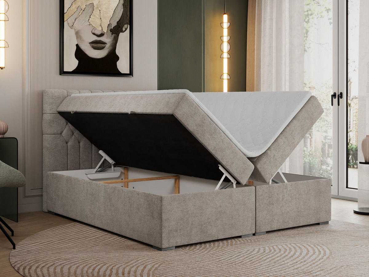BOXBETT PERA 180/200 Beige Struktur - H4 - Beige, Holz/Textil (180/200cm) - MKS