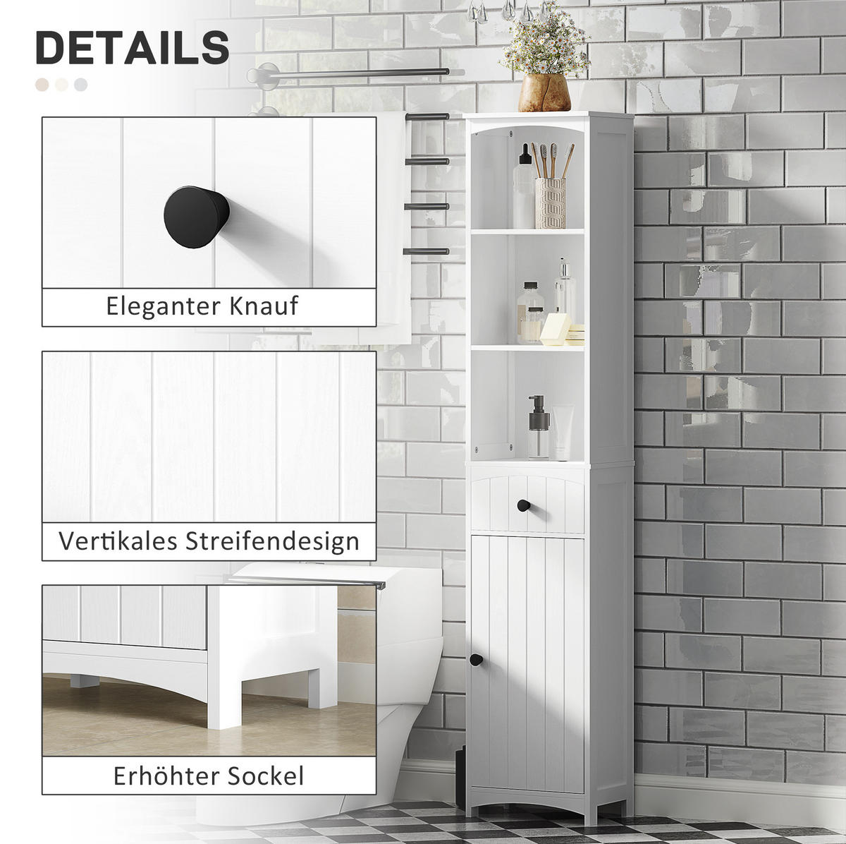 BADEZIMMERSCHRANK mit Schublade 34 x 24 x 170,5 cm Weiß - Weiß, Holz (24/170.5/34cm) - Beauniv