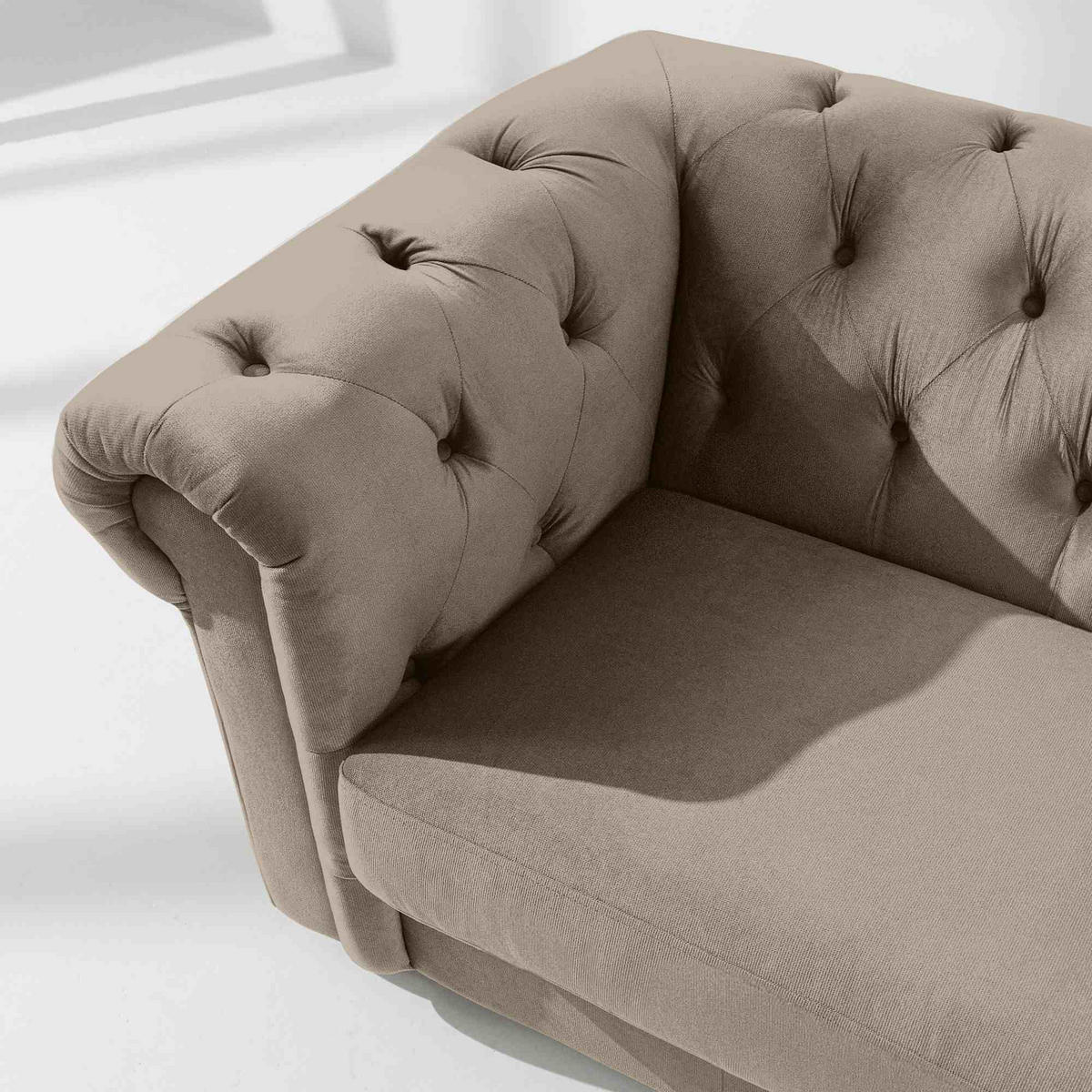 3-SITZER-SOFA GRAVO Chesterfield, Velours - Wengefarben/Beige, Leder/Holz (202/72/95cm) - KONSIMO®