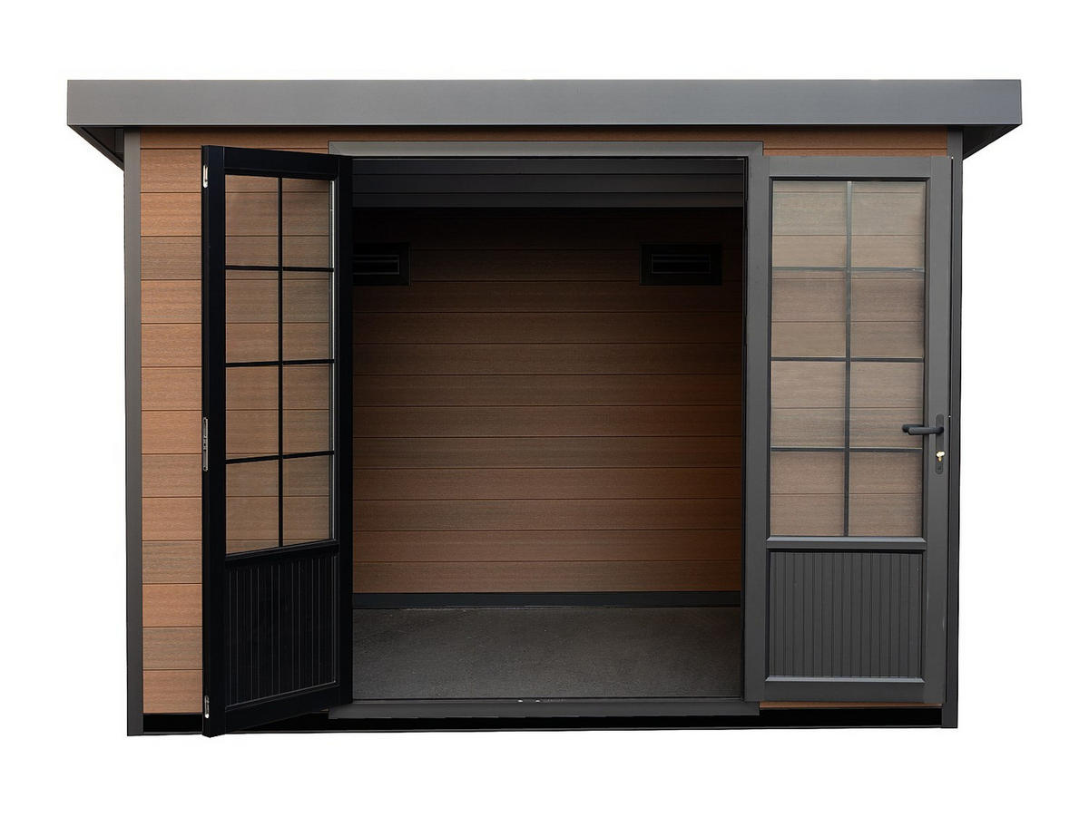 SCHREBERGARTENHAUS - 290 cm x 290 cm - verbundwerkstoff - naturfarben dunkel Hazelton - Naturfarben, Glas (290/198/290cm) - Vente-Unique