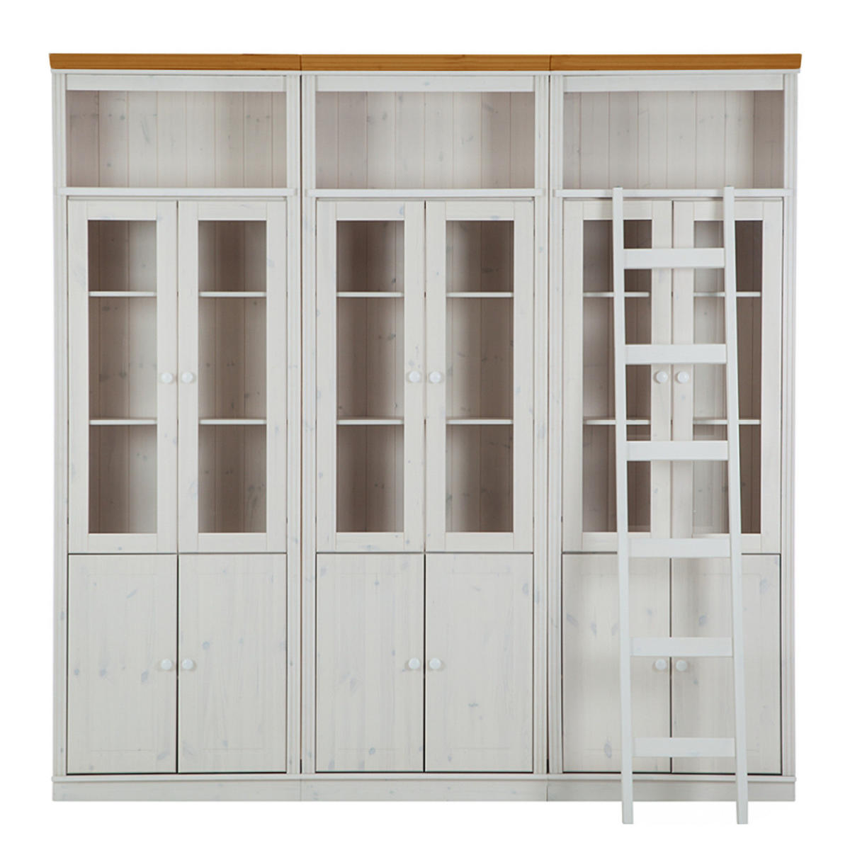 BÜCHERWAND - Kiefer massiv - Typ E - Weiß/Kieferfarben, Holz (222/223/37cm) - home24