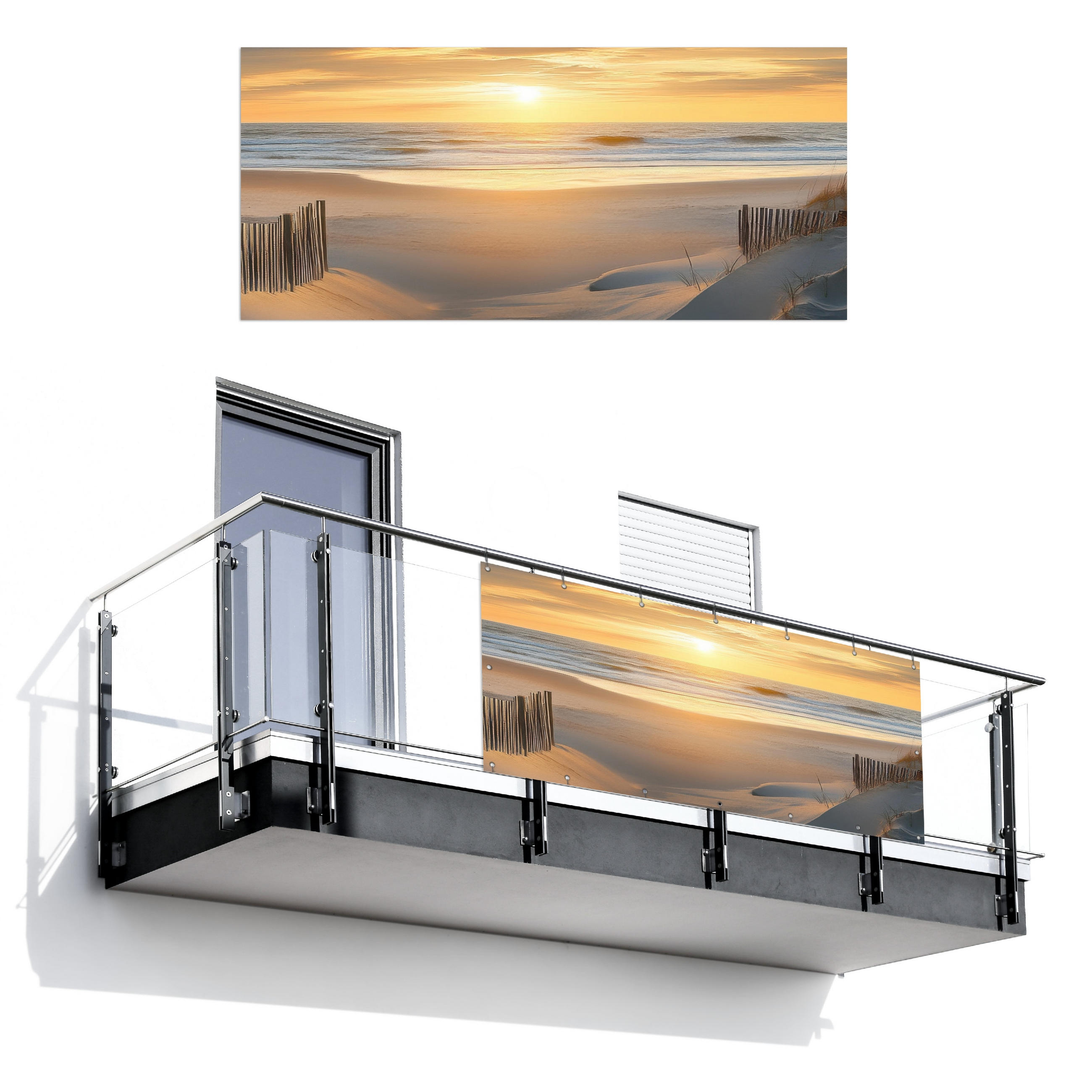 BALKON-SICHTSCHUTZ Strand - Dünen - Sonnenuntergang 200x90 cm - Sandfarben, Kunststoff (200/90cm) - MuchoWow