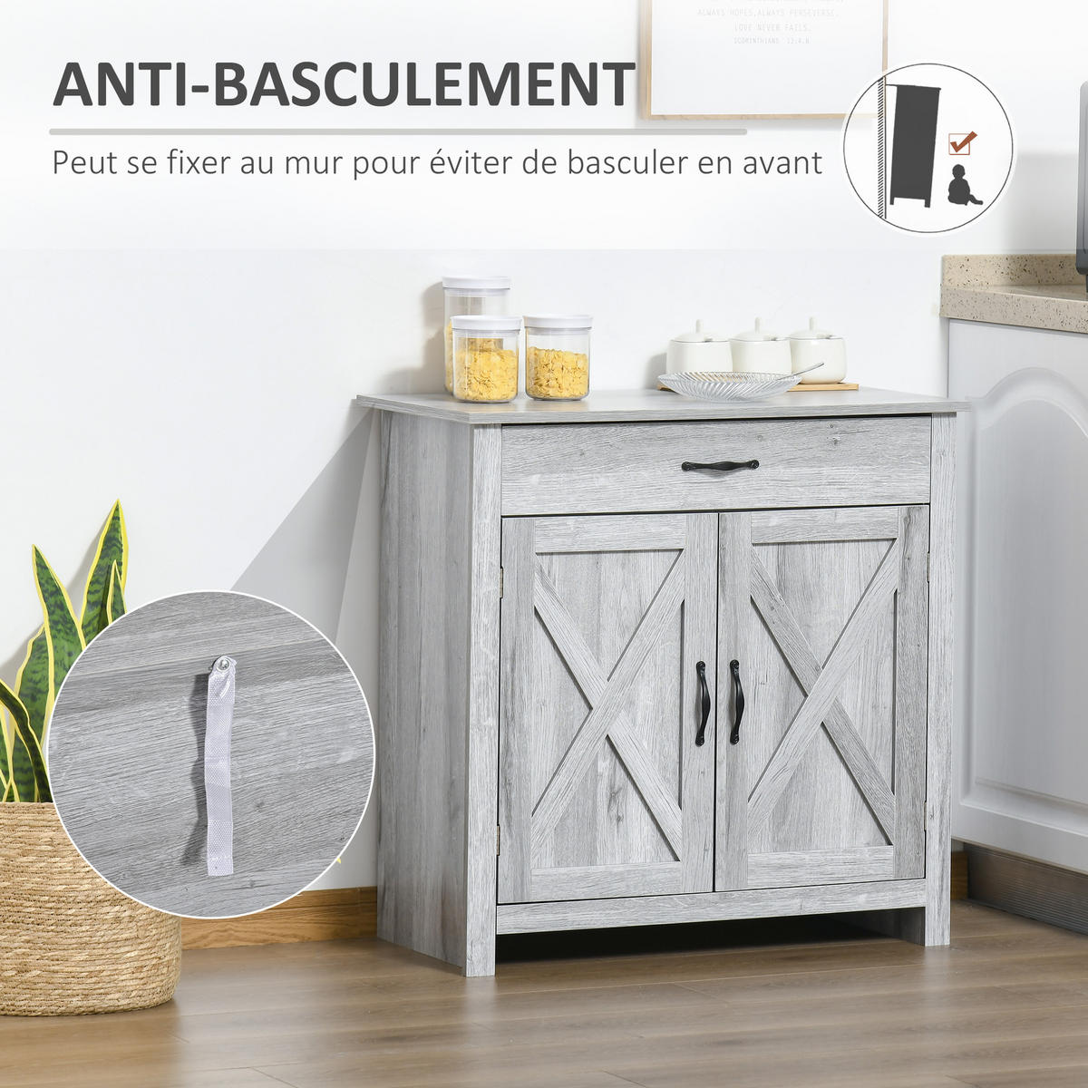 SIDEBOARD Hellgrau Holzoptik 80/39,7/80 cm - Grau, Holz (80/80/39.7cm) - PANGIVO
