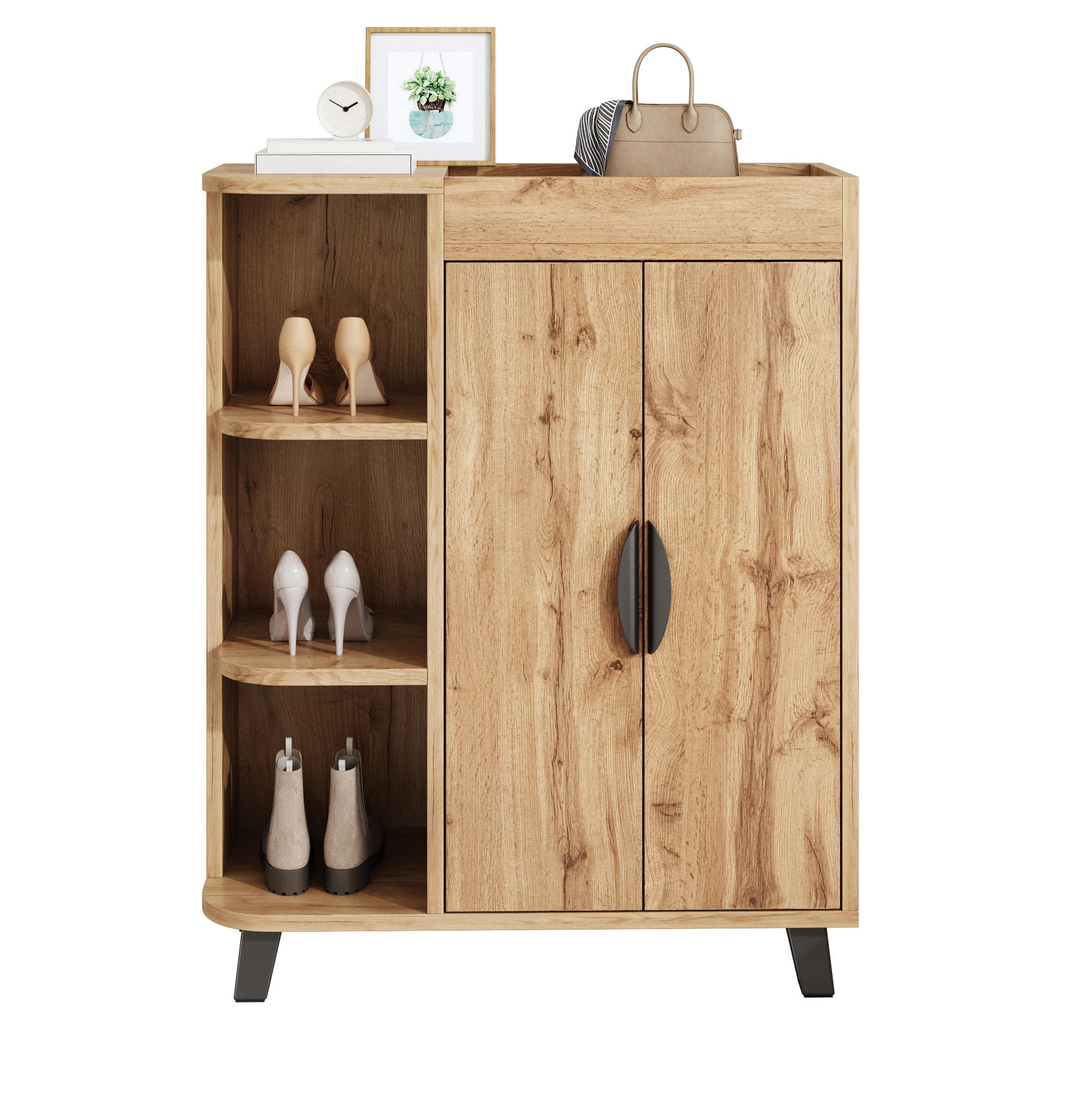 SCHUHSCHRANK schmal 80 x 32 x 99 cm Holzoptik Natur - Naturfarben, Holzwerkstoff (32/99/80cm) - Beauniv