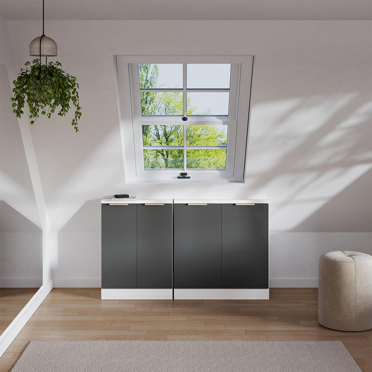 SADA SKŘÍNÍ PRO ŠIKMOU STŘECHU Rion Antracitově zlatý - antracitová, kompozitní dřevo (140/81.6/46cm) - Vicco