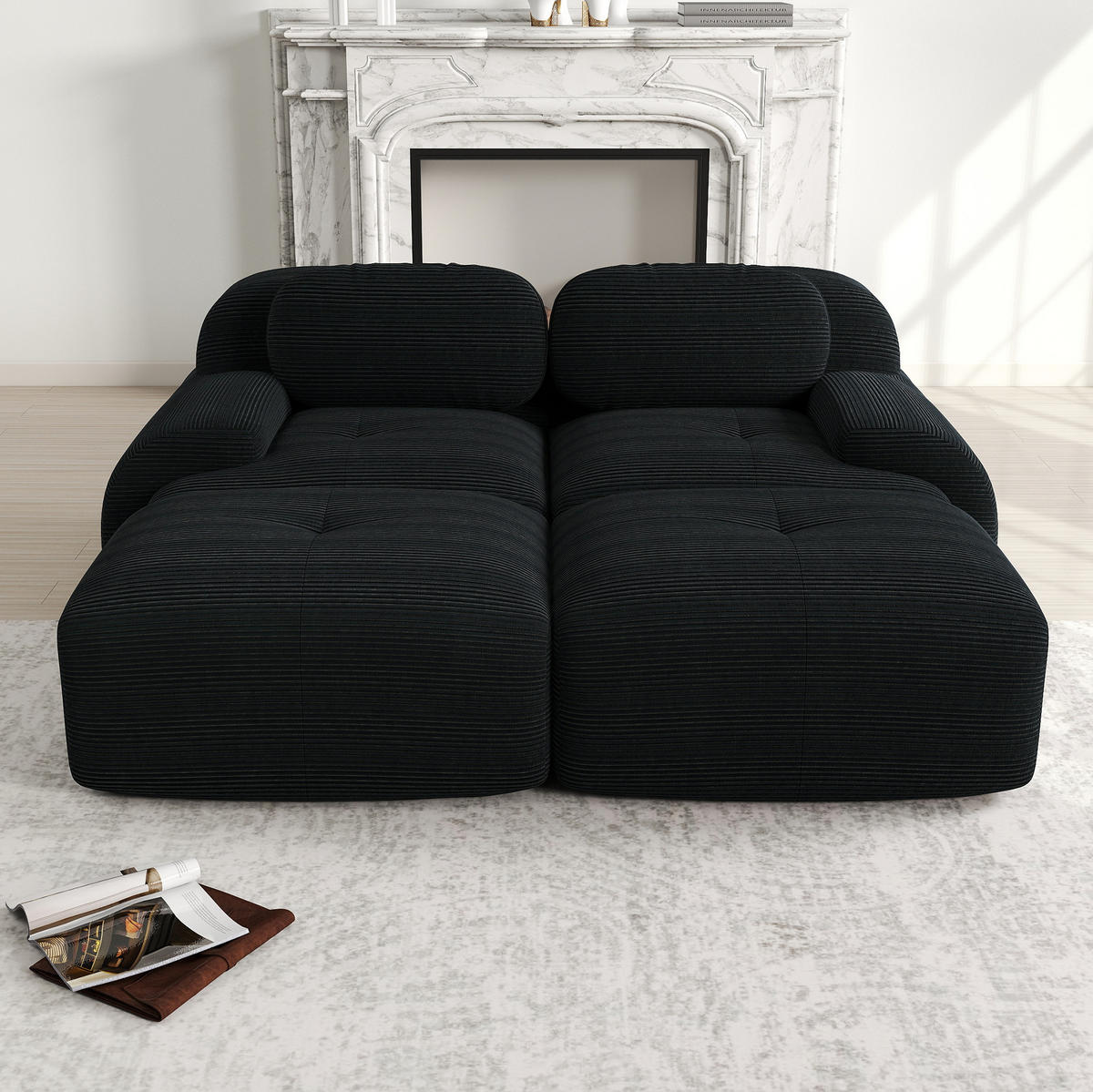 SOFA modular rahmenlos Cordstoff Black - Schwarz, Kunststoff (178/75/208cm) - Meubliv