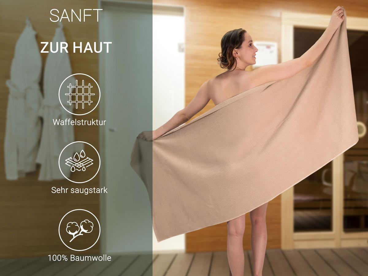 SAUNATUCH, 2er-Set, 70x180 cm, 100% Baumwolle, Braun - Cappuccino, Textil (70/180cm) - Zollner