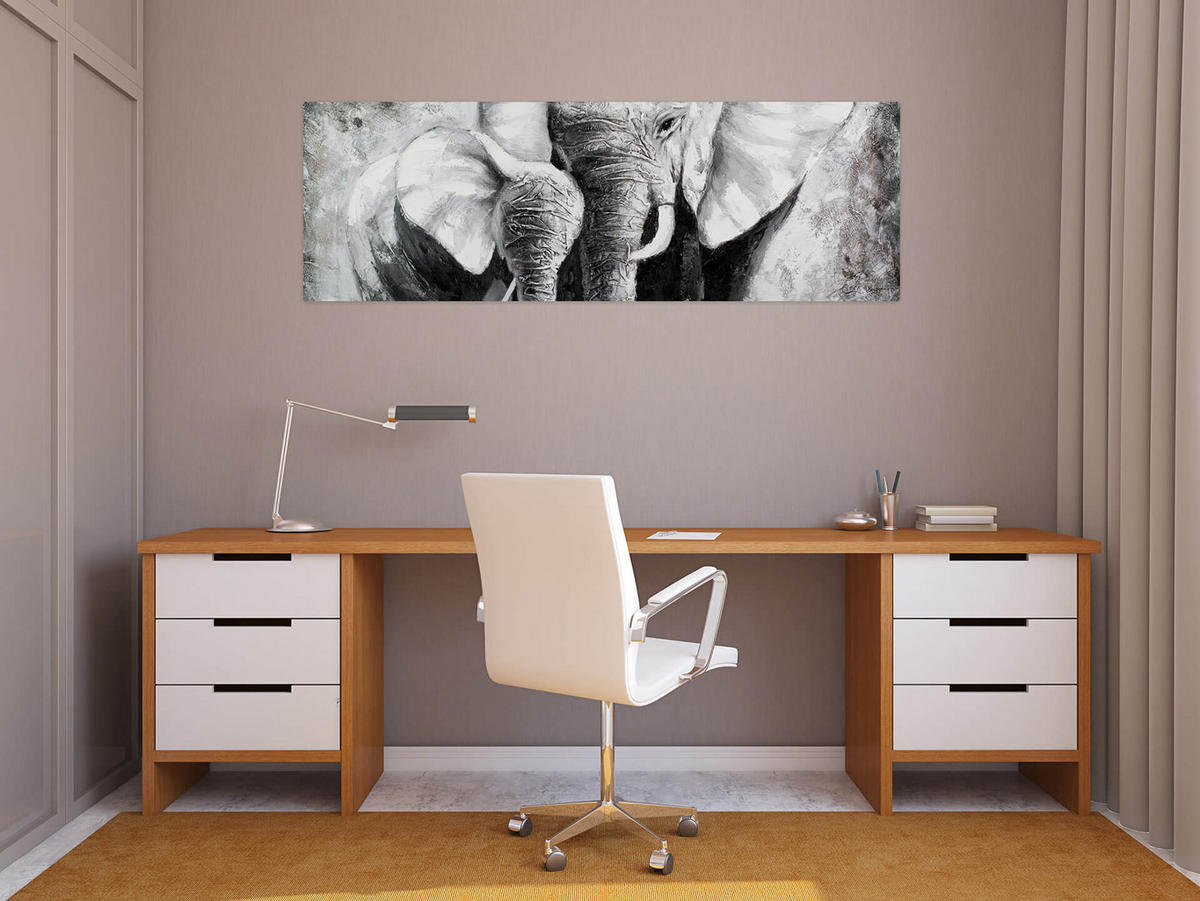 RUČNE MAĽOVANÝ AKRYLOVÝ OBRAZ 150/50 cm, sivý, zvierací motív - sivá, drevo/textil (150/50cm) - KUNSTLOFT