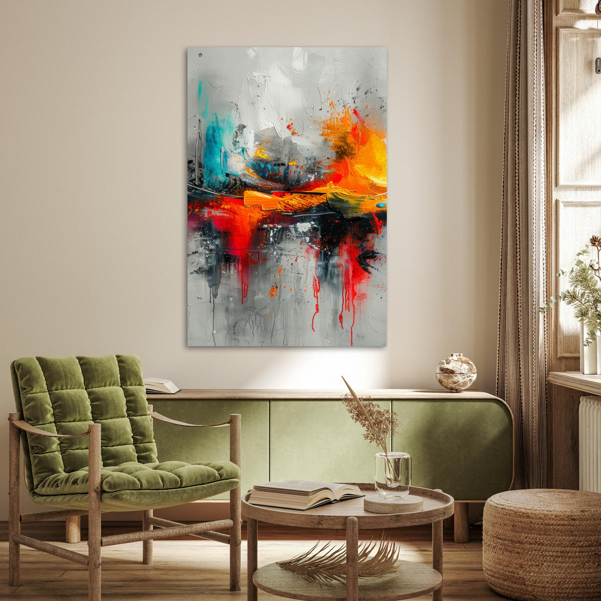 POSTER Moderne Kunst - Orange - Grau - Abstrakt 80x120 cm - Hellgrau, Papier (80/120/0.1cm) - MuchoWow