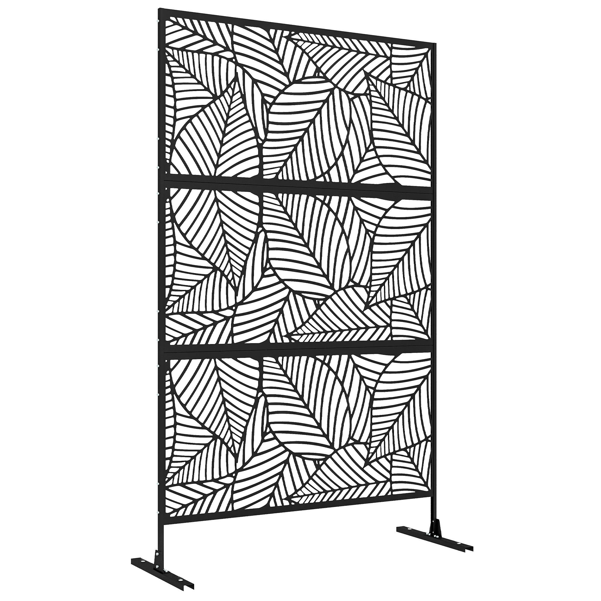 RAUMTEILER,3-TEILIG großes Blattmotiv 122x198cm,schwarz - Schwarz, Metall (122/198cm) - Vallsero
