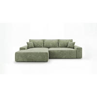 ROHOVÁ pohovka VERONA levá světle zelená manšestr Poso 47 - funkce spaní, úložný prostor - světle zelená, textil (280/185cm) - Cornero