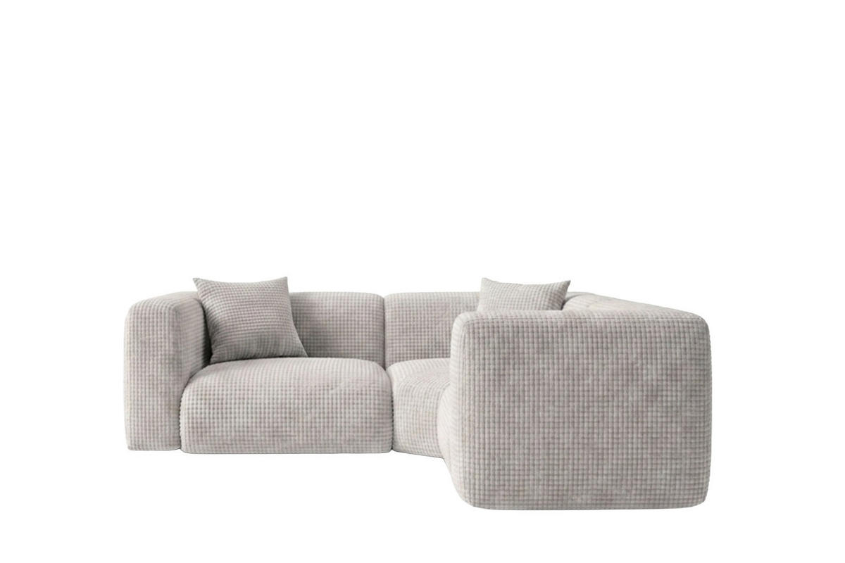 ECKSOFA Modulares, Corner mini, Chenille-Stoff Cremona, Hellgrau, GRETA - Hellgrau, Holz (380/190cm) - Kaiser Möbel