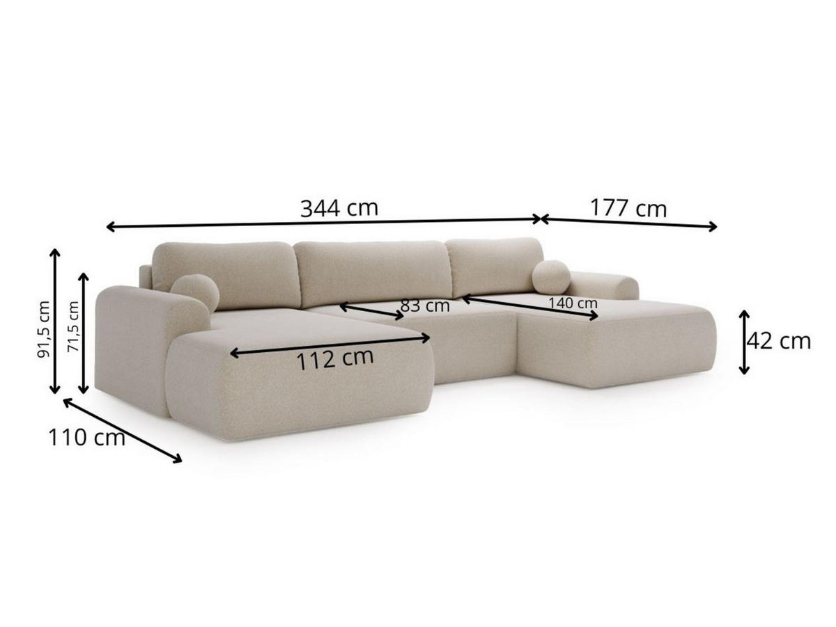 ECKSOFA U Savana Grau - Grau, Holz/Textil (344/177cm) - Graingold