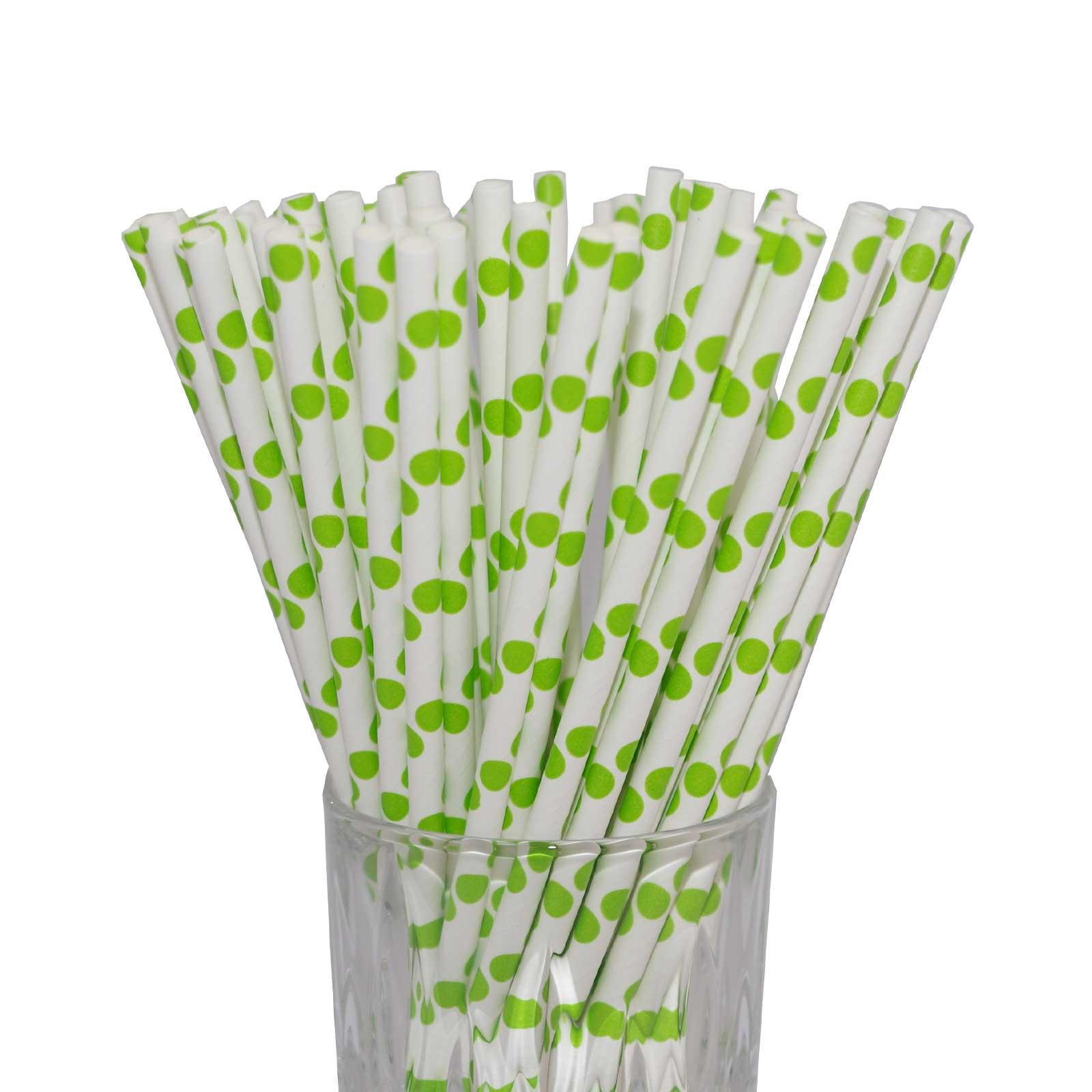 PAPIER-TRINKHALME gepunktet Grün / Weiß 20 cm 100er Set - Grün, Papier (0.6/19.7cm) - LUXENTU