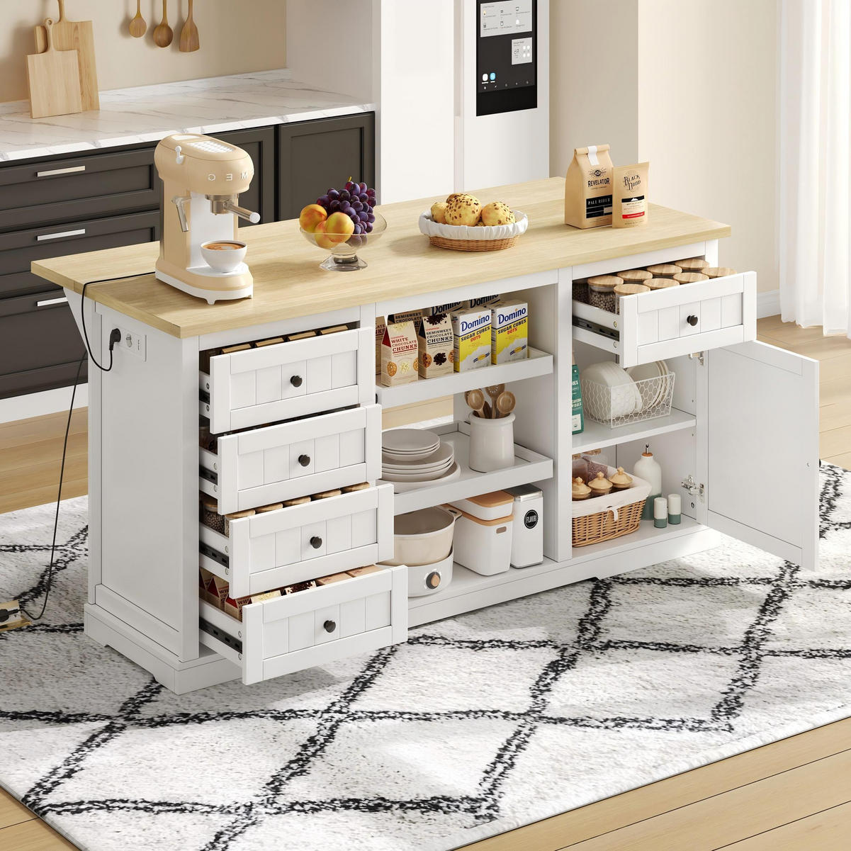 KÜCHENINSEL mit Arbeitsplatte, Schubladen & Stauraum – Weiß/Eiche, 150 cm - Weiß, Holzwerkstoff/Metall (150/75.5/65cm) - Urban Meuble