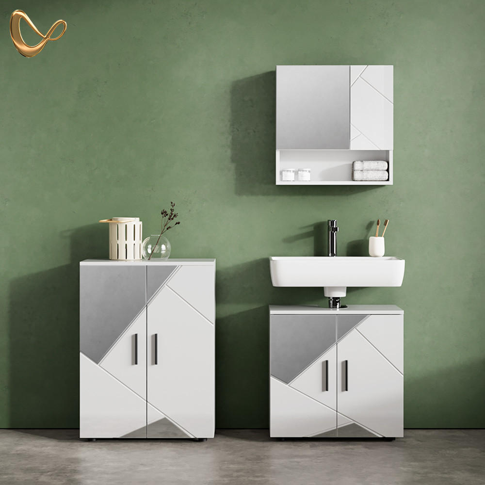 MIDISCHRANK Ronco Weiß Hochglanz mit Einsätzen 60 x 81 cm - Weiß Hochglanz/Grau, Holzwerkstoff (60/81/30cm) - Livinity®